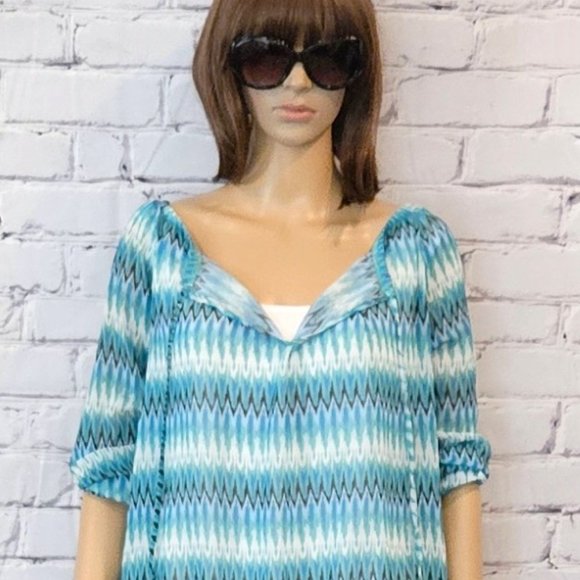 JONES NEW YORK, Teal Boho print tunic top with long sleeves - Picture 5 of 12